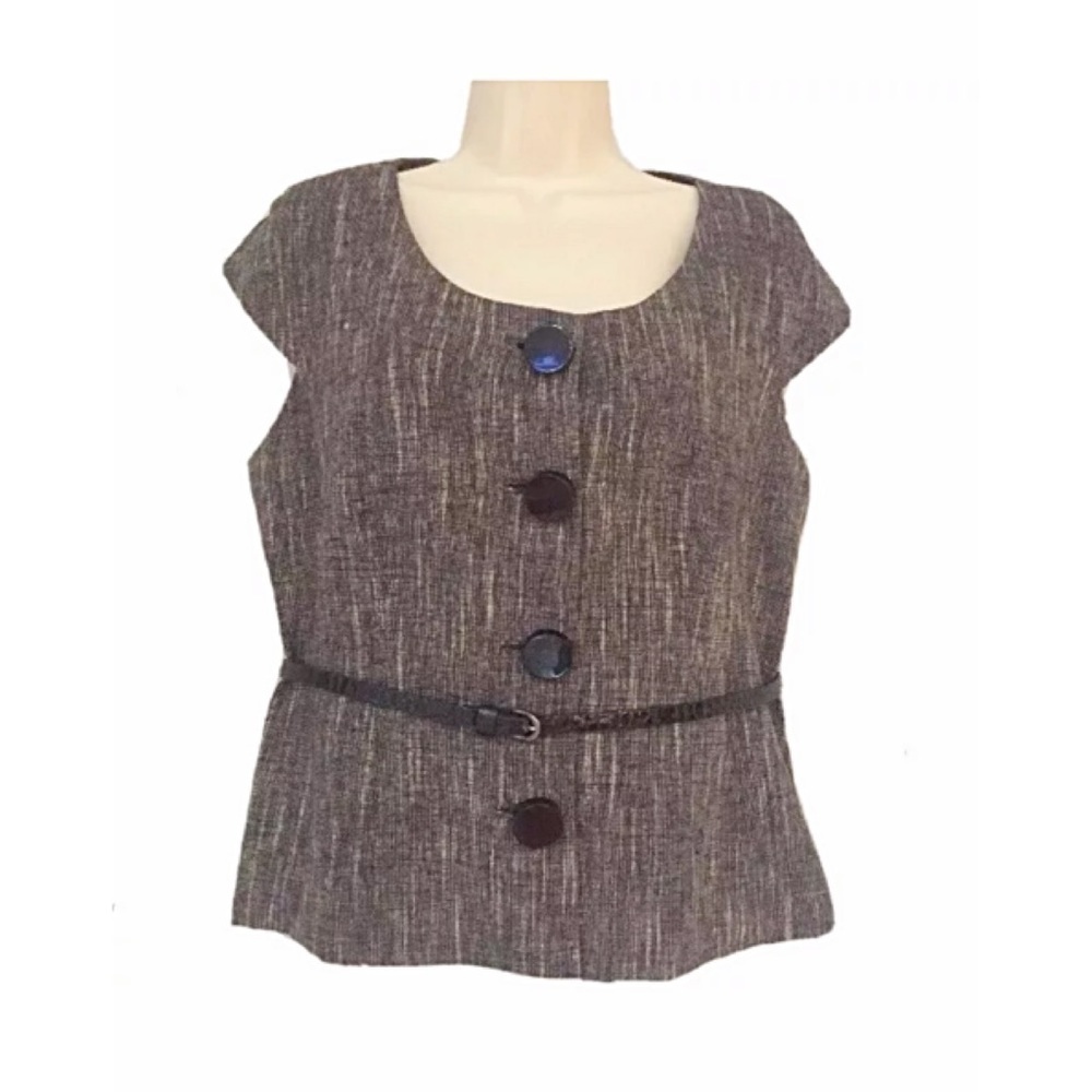 MICHAEL KORS Sz 2 Capped Sleeve Belted Vest Top - Picture 2 of 6